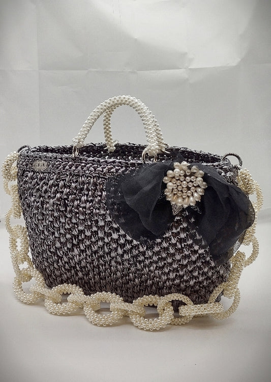 Jumana – Silver Pearl Crochet Tote