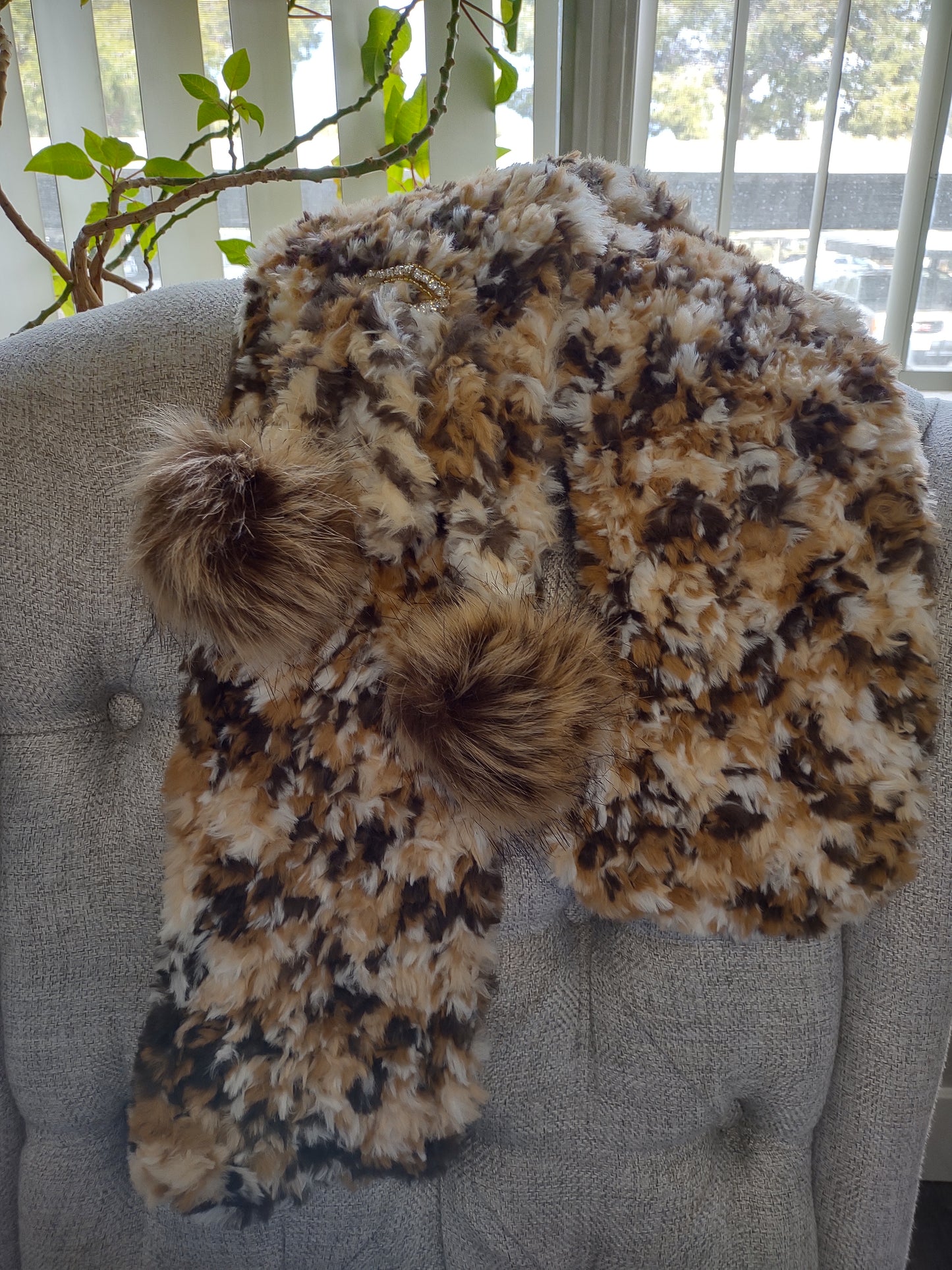 Calida Fur Hat and Scarf Set - Butterscotch and Dark Brown