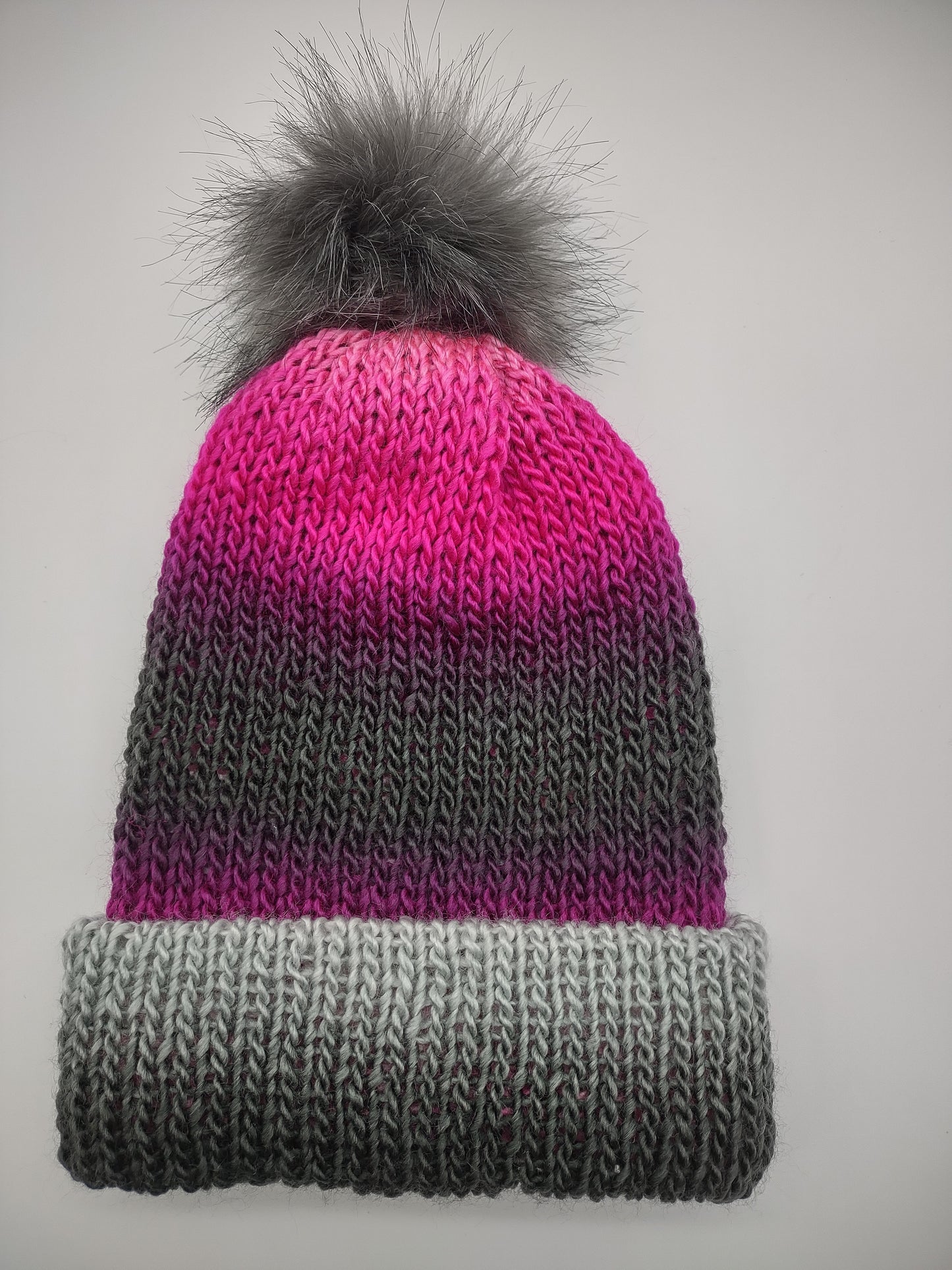 Women Knit Beanie - Pink/Grey/Black